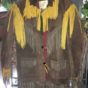 Unique Vintage Woodstock leather tassel coat